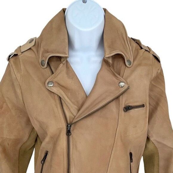 Jakett JKT NYC Womens Piper Patina Leather Jacket, Au Lait Full Zip Motorcycle B - Picture 3 of 11